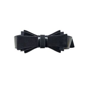 WHBM Belt Sz L Black Suede Patent Leather 3D Bow Statement Stretch Cincher Glam